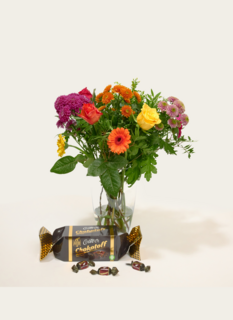 Boeket Bloemen Bonte Sparkel met Cote dOr Chokotoff Boeket Bloemen Bonte Sparkel met Cote dOr Chokotoff