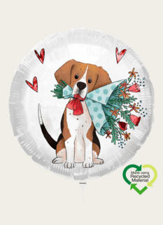 Ballon Hondje Met Hartjes en Bloemen Wit Eco