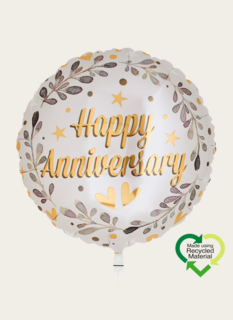 Ballon Happy anniversary Goud Wit Eco