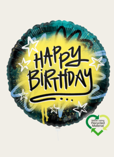 Ballon Happy Birthday Graffiti Zwart Geel Eco