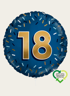 Ballon 18e Verjaardag Blauw Goud Eco Ballon 18e Verjaardag Blauw Goud Eco