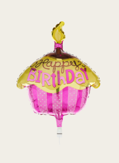 Ballon Happy Birthday Cupcake Roze Goud